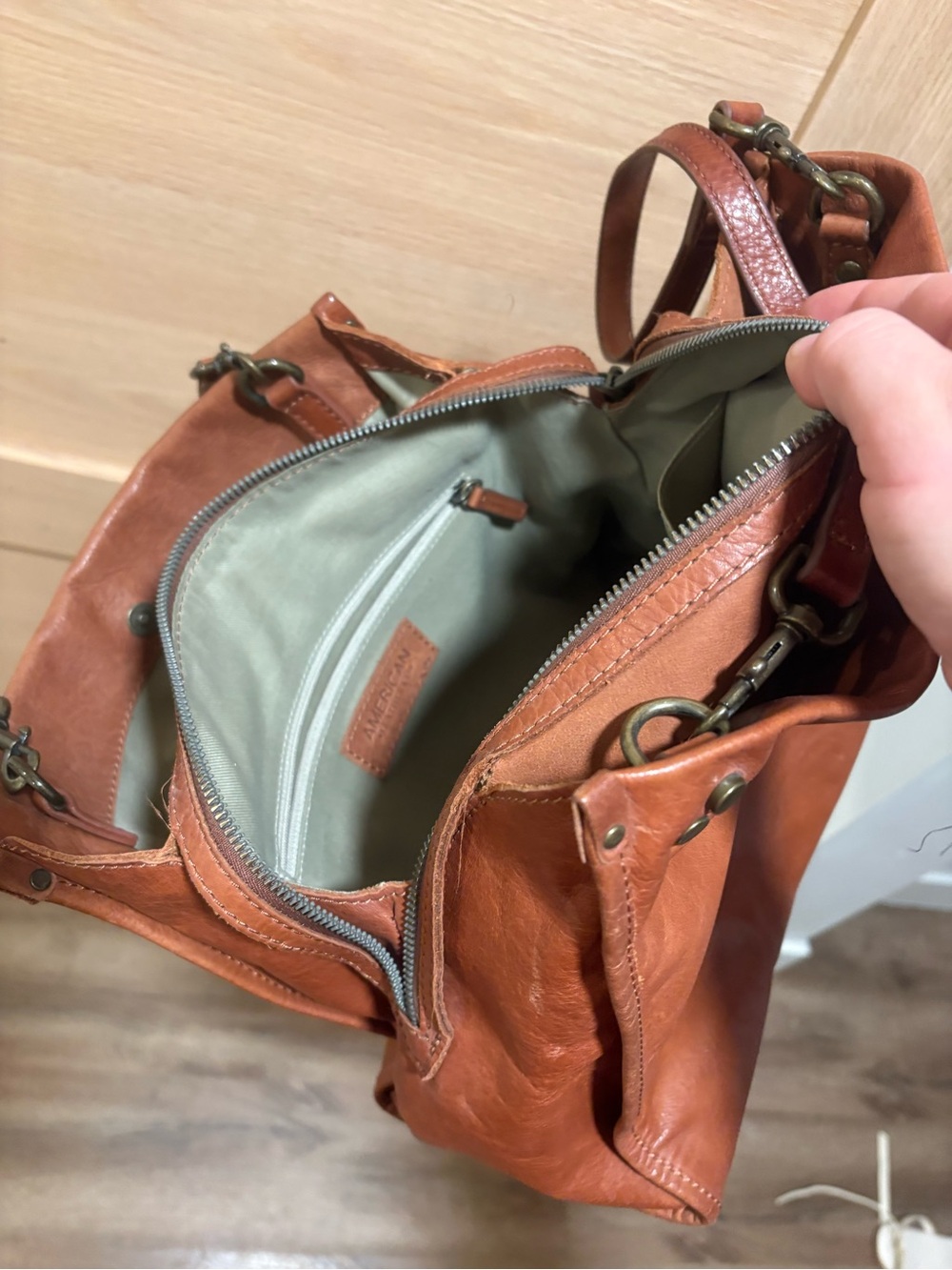 American Leather Shoulder Tote in Warm Cognac - Picture 6 of 7